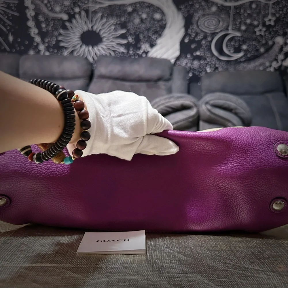 Vintage Coach purple Pink leather and Tan Signature Tote Bag shoulder bag 2009 - Picture 14 of 17